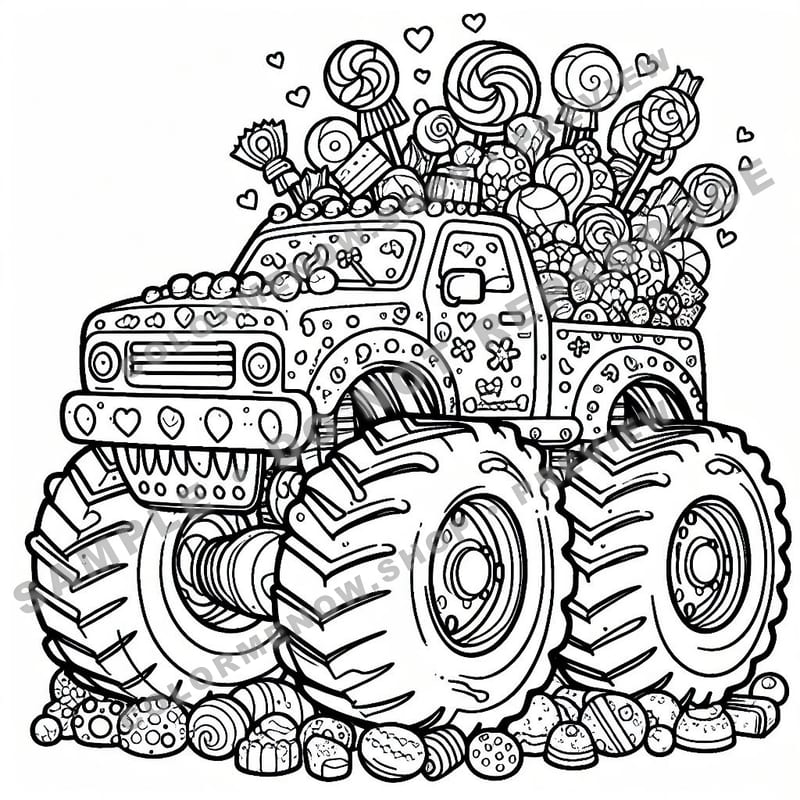 Candy Monster Trucks Coloring Pages - Sample Page 1