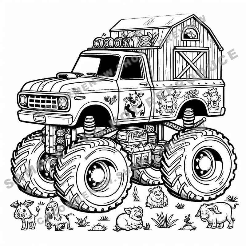 Farm Monster Trucks Coloring Pages - Sample Page 1