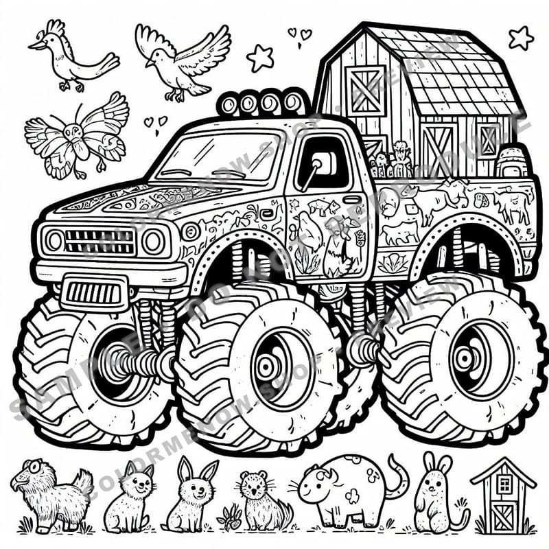 Farm Monster Trucks Coloring Pages - Sample Page 2