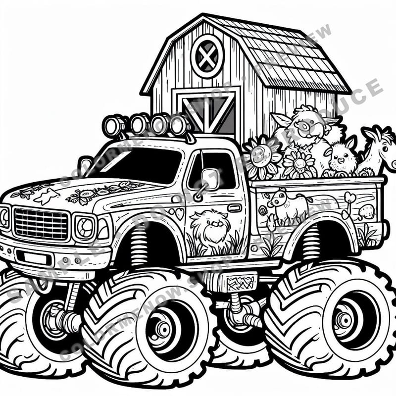Farm Monster Trucks Coloring Pages - Sample Page 3