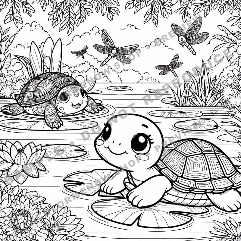 Gentle Pond Animals Coloring Pages - Sample Page 1