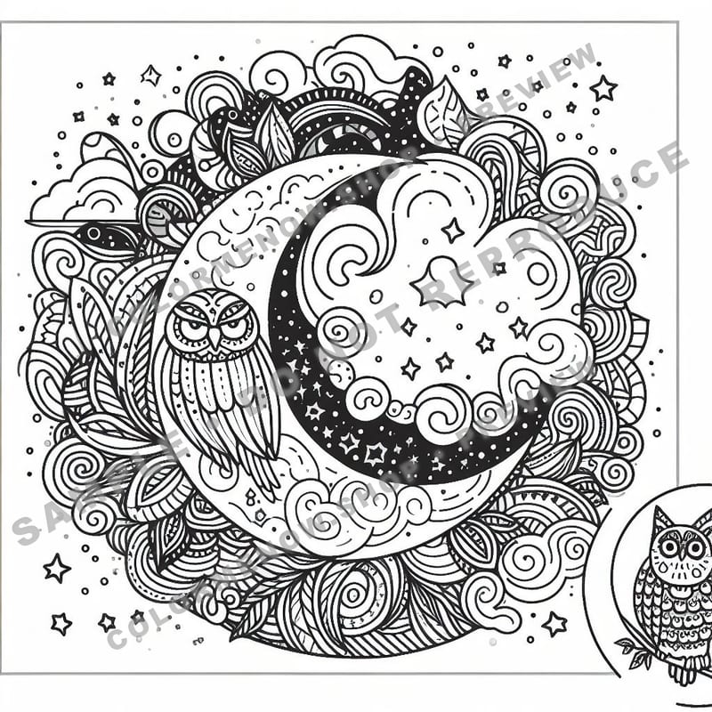 Inked Realms – Lunar & Cosmic Tattoo Art Coloring Pages - Sample Page 2