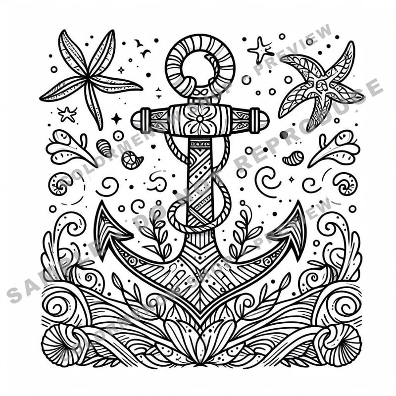 Inked Realms – Maritime Anchor Ink Coloring Pages - Sample Page 1