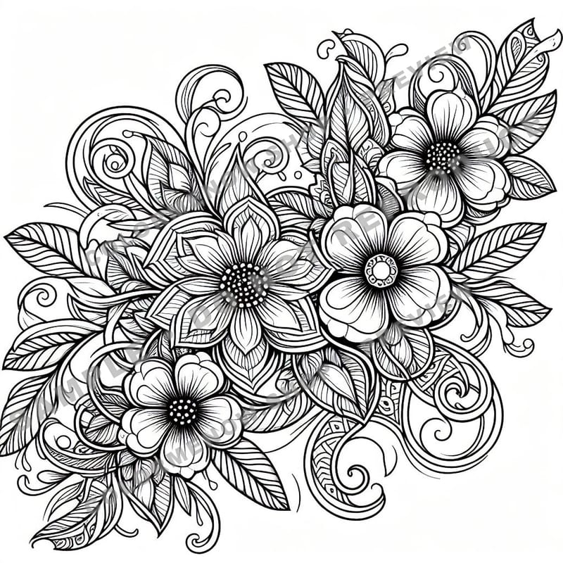 Inked Realms – Ornamental Floral Ink Coloring Pages - Sample Page 1