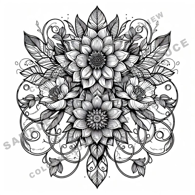 Inked Realms – Ornamental Floral Ink Coloring Pages - Sample Page 2