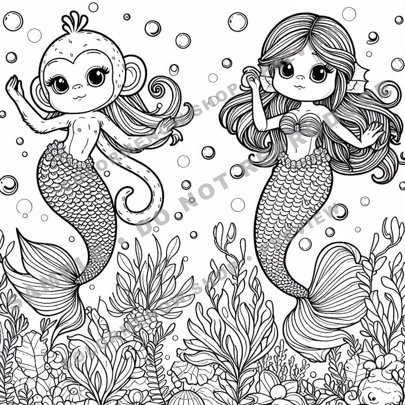 Magical Mermaid Friends Coloring Pages - Sample Page 3