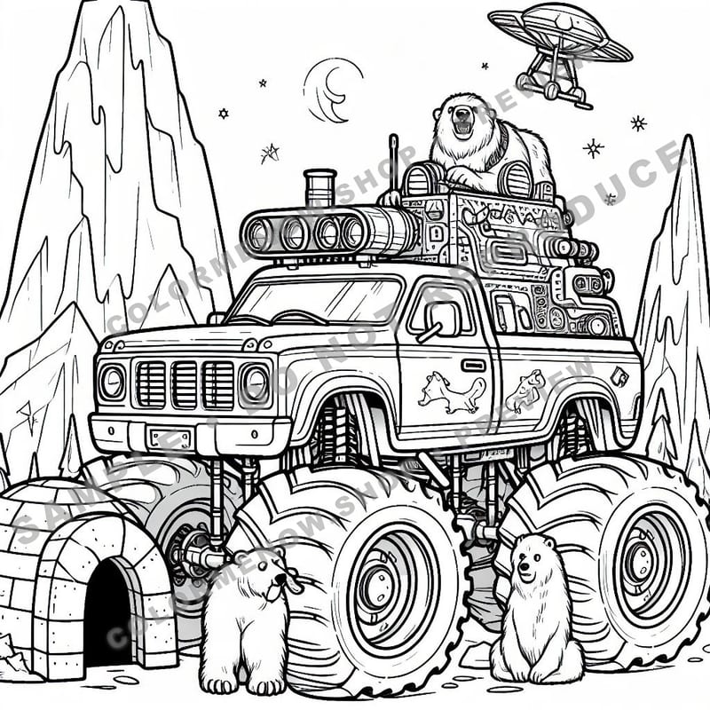Monster Trucks – Arctic Snow Rigs Coloring Pages - Sample Page 1
