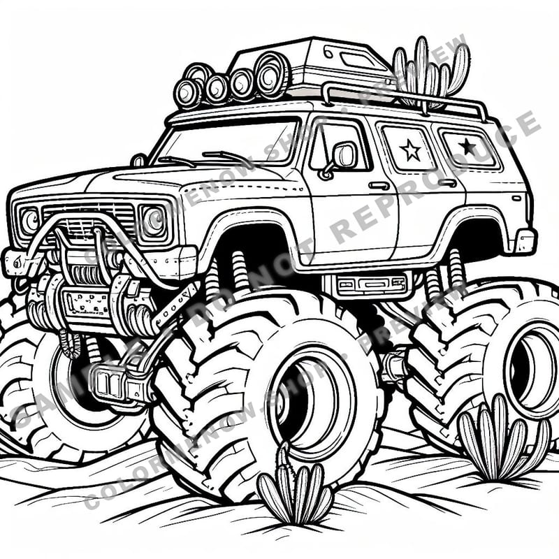 Monster Trucks – Desert Dune Crushers Coloring Pages - Sample Page 3