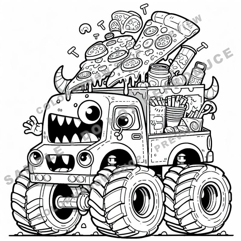 Monster Trucks – Pizza Prowler Trucks Coloring Pages - Sample Page 3
