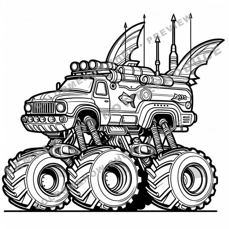 Monster Trucks – Underwater Rumble Trucks Coloring Pages - Sample Page 3