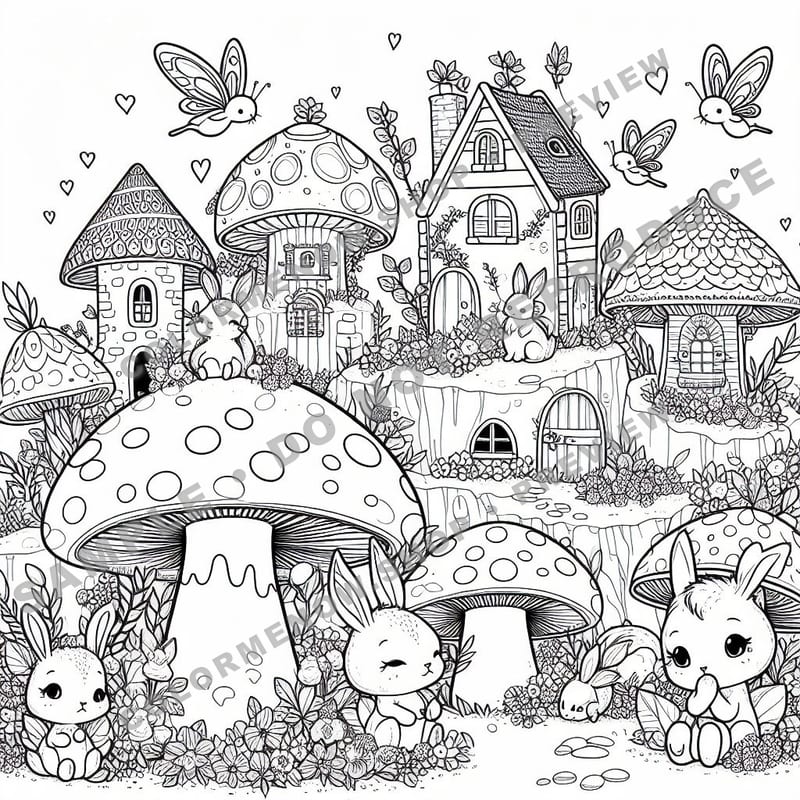 Mushroom Village Coloring Pages - Sample Page 3