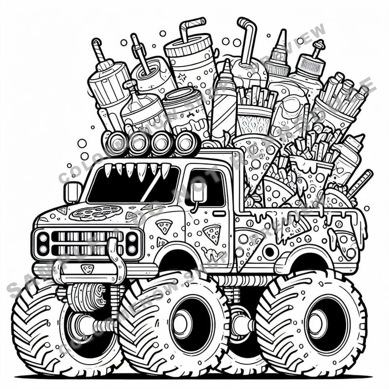 Pizza Monster Trucks Coloring Pages - Sample Page 2