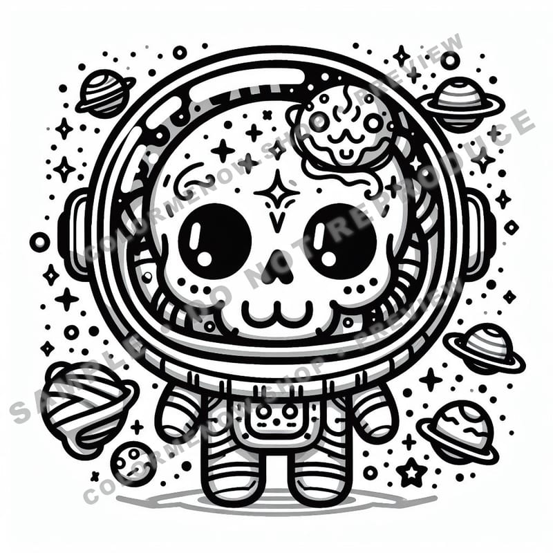 Skull Realms: Celestial Explorer Coloring Pages - Sample Page 1
