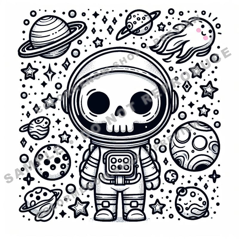 Skull Realms: Celestial Explorer Coloring Pages - Sample Page 3