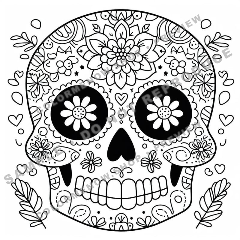 Skull Realms: Floral Harmony Coloring Pages - Sample Page 3