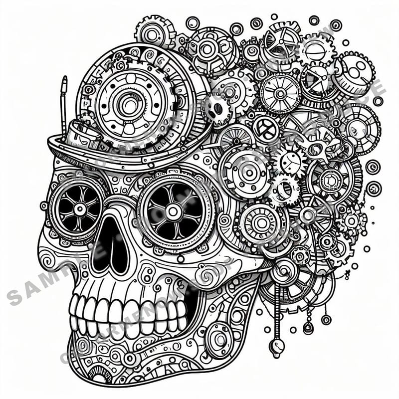 Skull Realms: Steampunk Dominion Coloring Pages - Sample Page 2