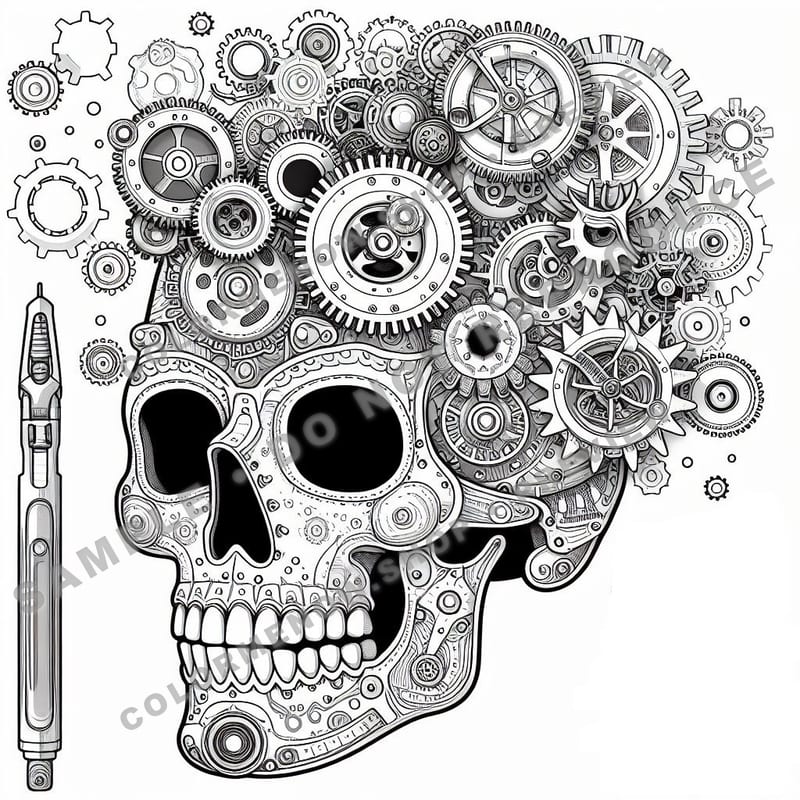 Skull Realms: Steampunk Skullworks Coloring Pages - Sample Page 1