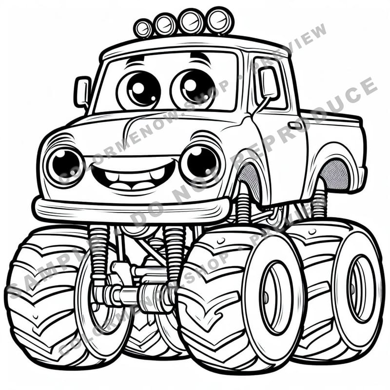 Smiling Monster Trucks Coloring Pages - Sample Page 2