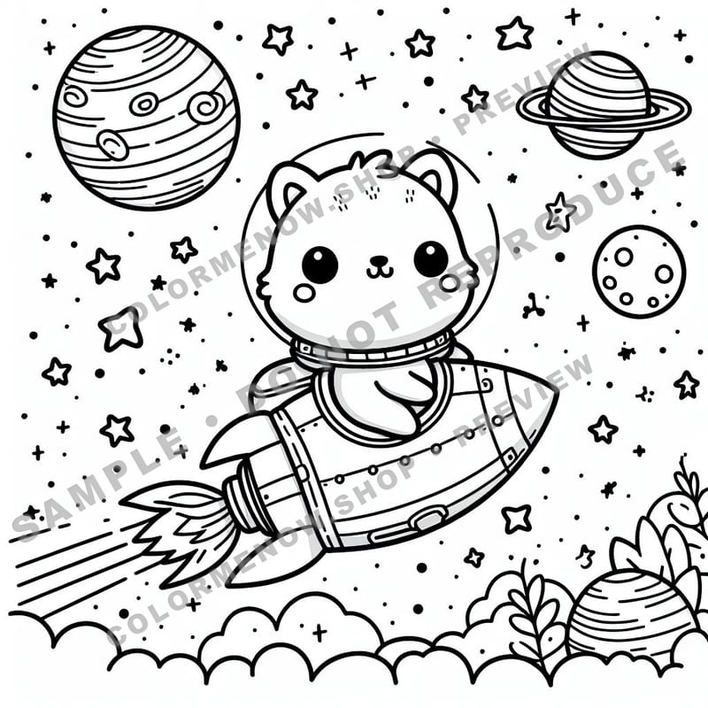 Space Adventures: Cosmic Flight Quest Coloring Pages - Sample Page 2