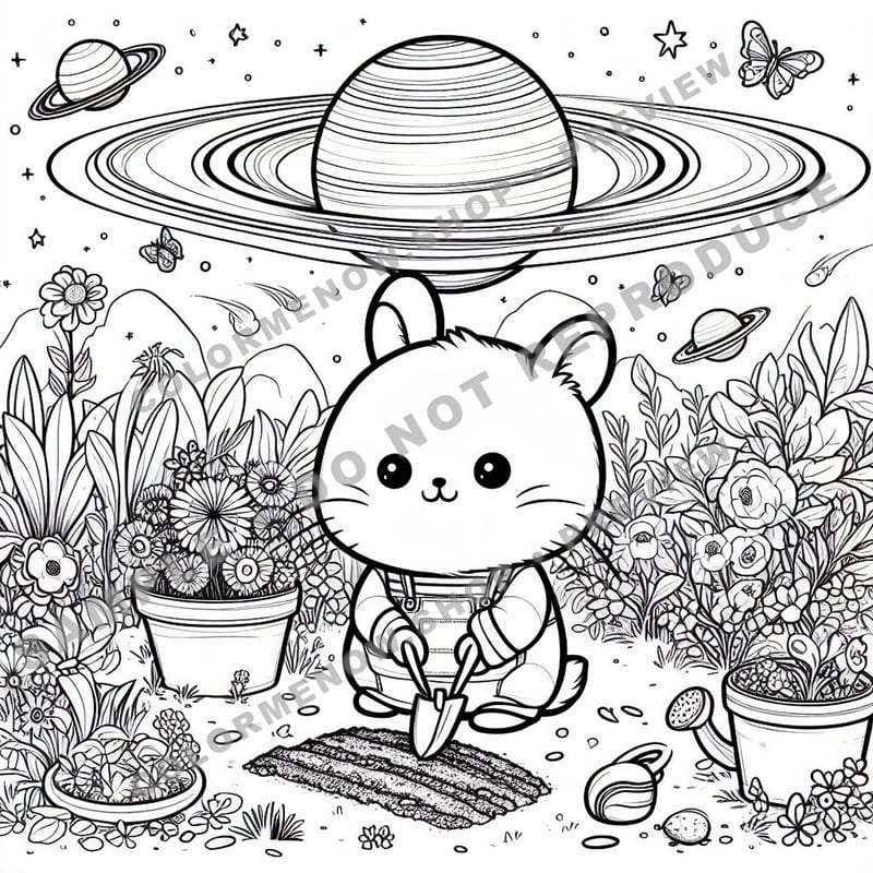 Space Adventures: Saturn’s Garden Coloring Pages - Sample Page 3