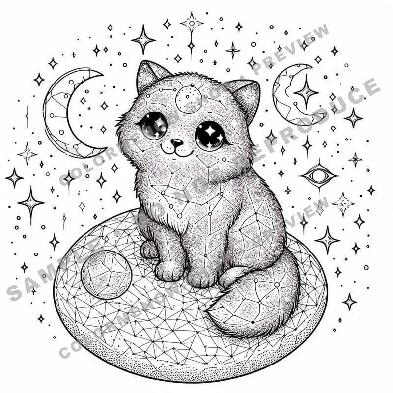 Starry Cat Coloring Pages - Sample Page 1