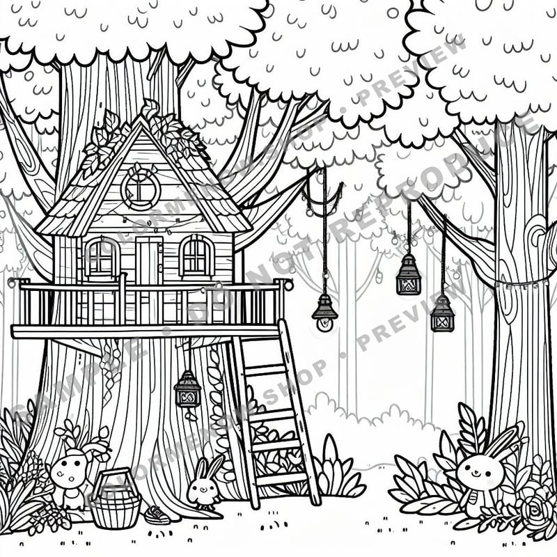 Treehouse Haven Coloring Pages - Sample Page 1