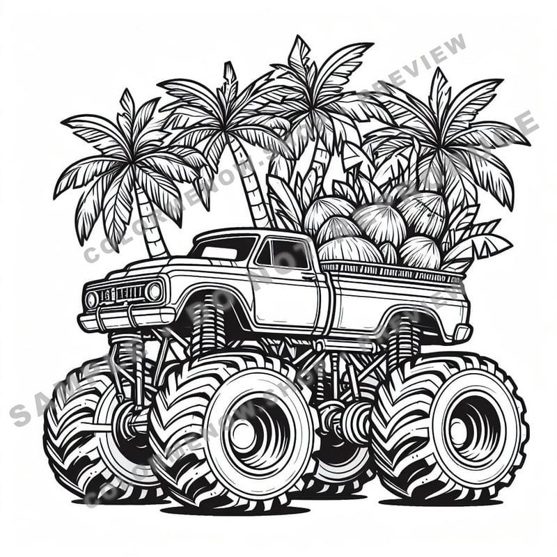 Tropical Monster Trucks Coloring Pages - Sample Page 2