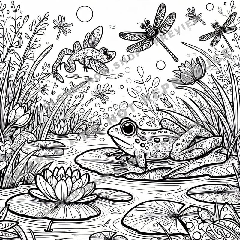 Whimsical Water Meadow Animals Coloring Pages - Sample Page 1
