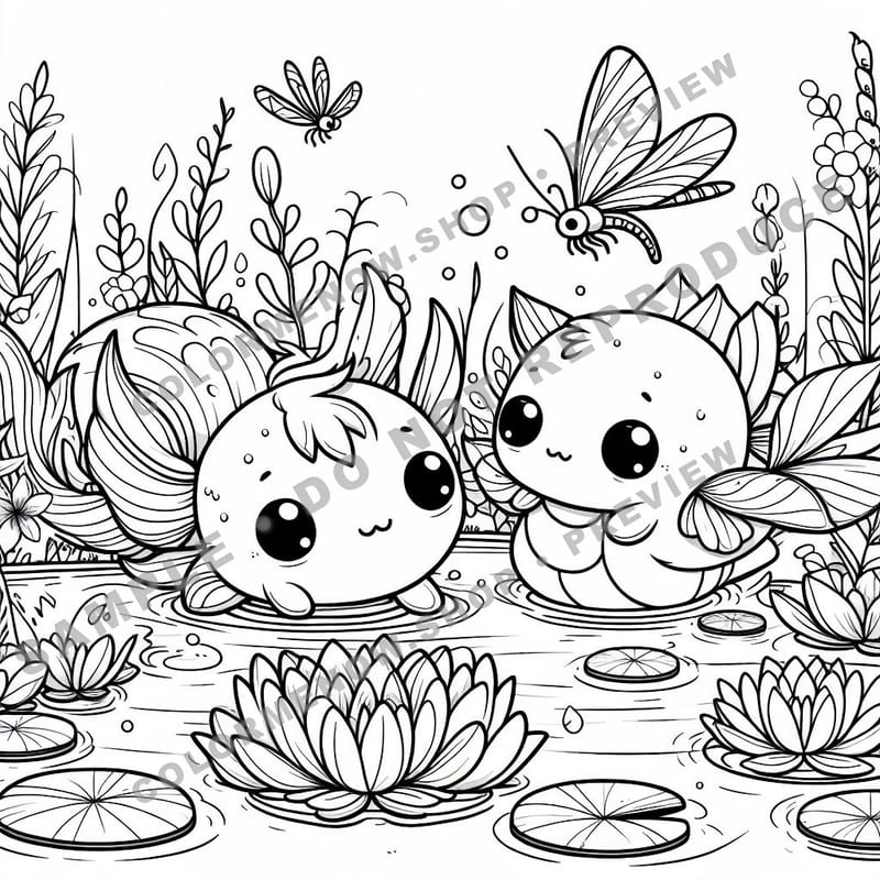 Whimsical Water Meadow Animals Coloring Pages - Sample Page 2