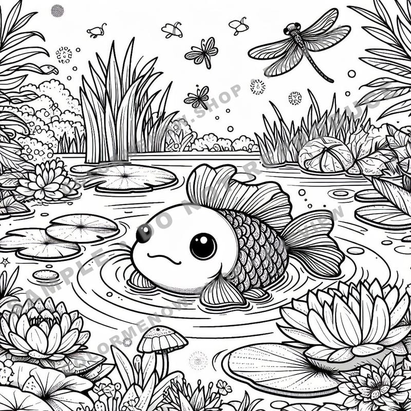 Whimsical Water Meadow Animals Coloring Pages - Sample Page 3