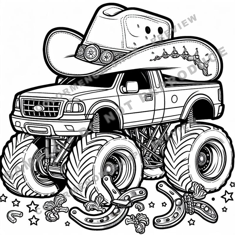 Wild West Monster Trucks Coloring Pages - Sample Page 1